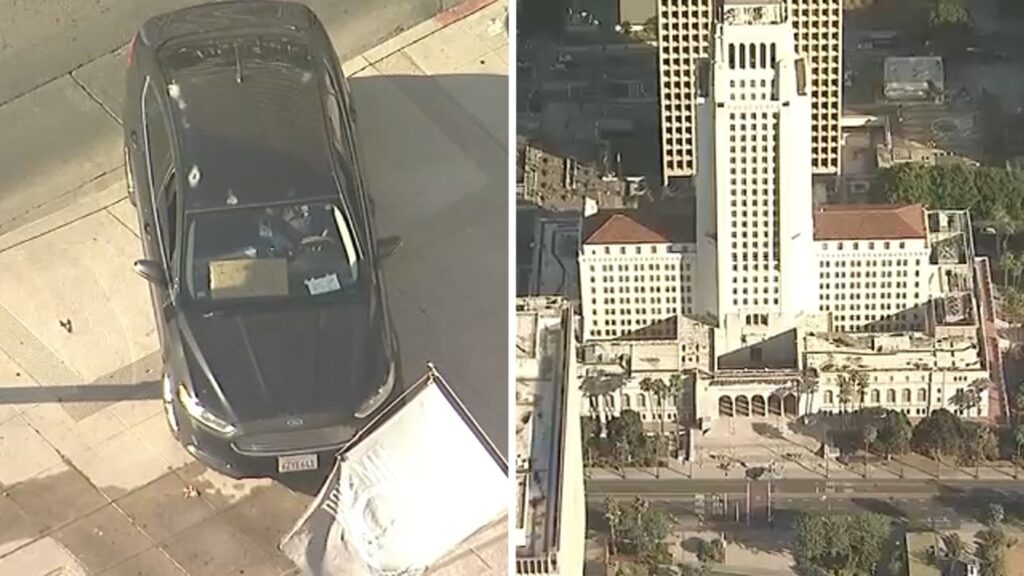Los Angeles City Hall Evacuated After Car Crashes Into Steps
