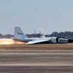 NASA WB-57 belly landing in Texas sent flames and smoke down the runway after a mechanical issue forced the research plane to touch down without landing gear.