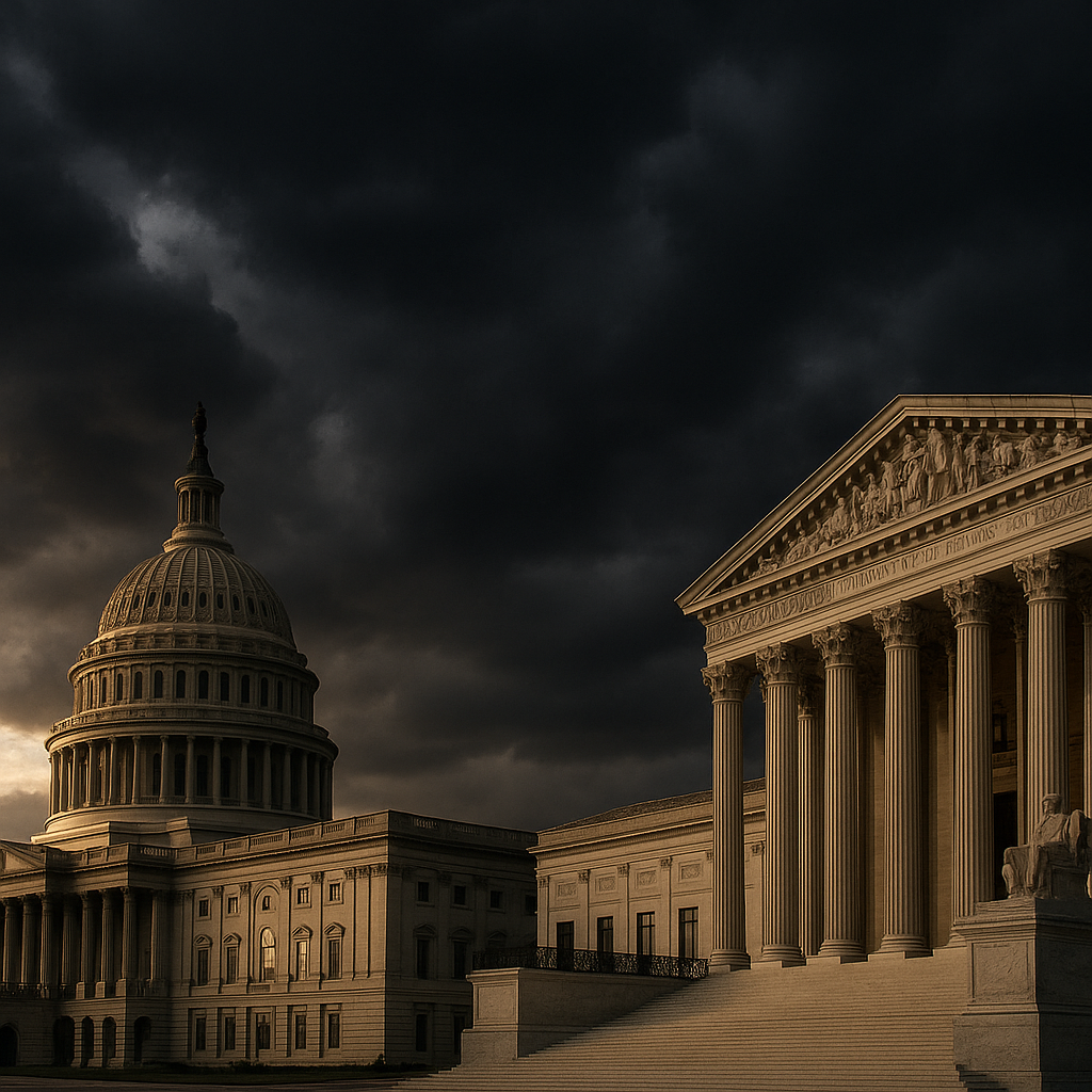 Congressional buildings with ominous atmosphere