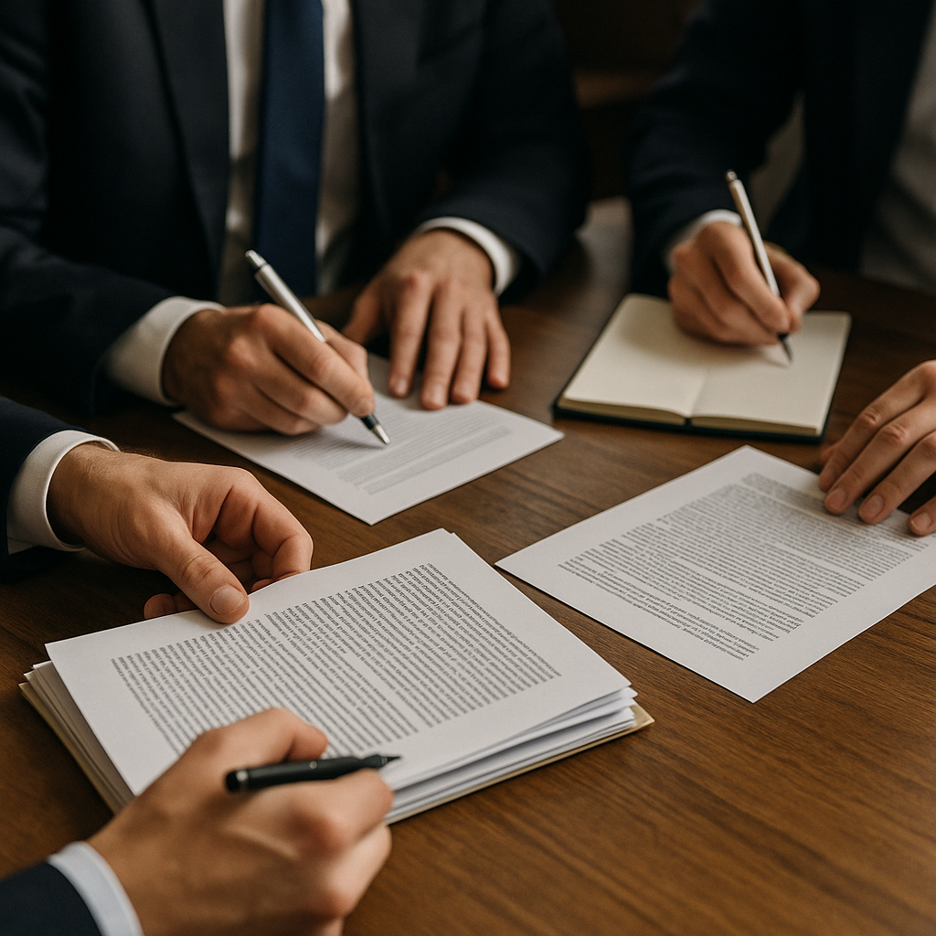 A close-up of legal documents being reviewed by officials