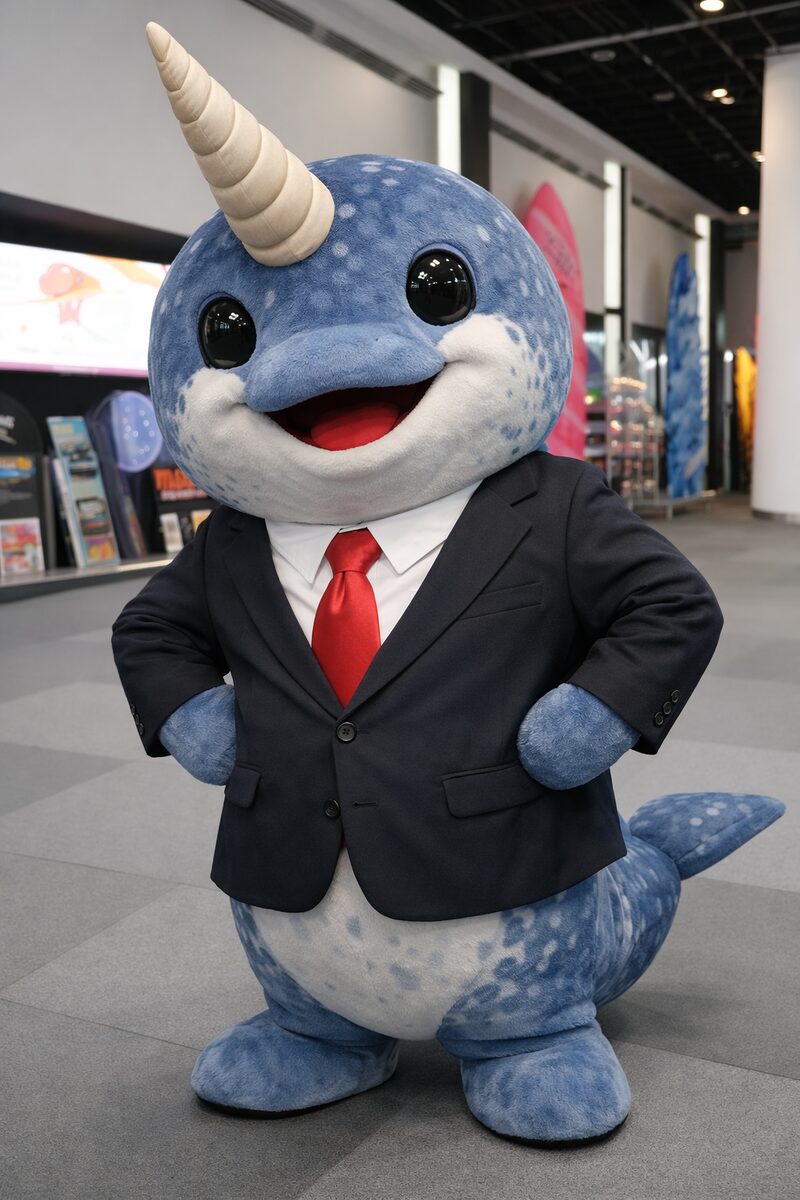 Narwhal Cronkite looking confident at a media expo