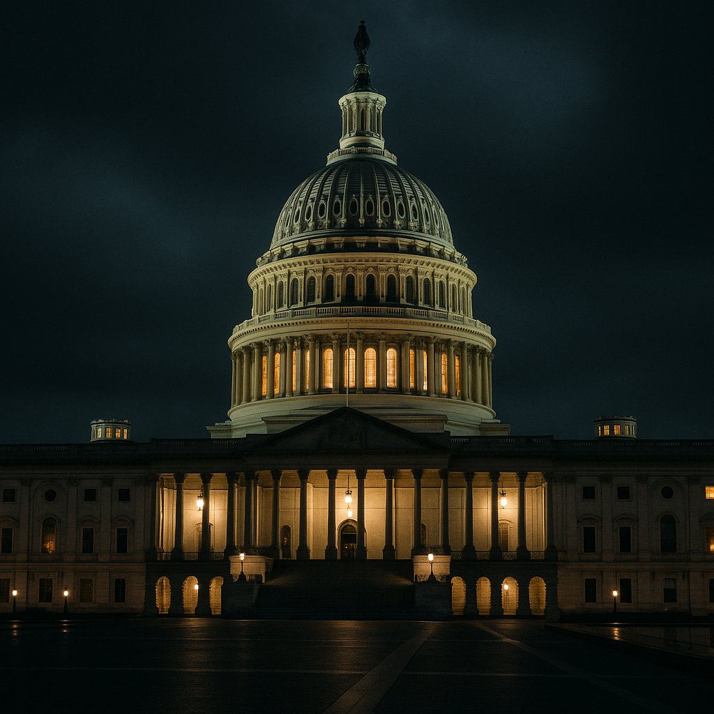 The Capitol at night representing the U.S. government and legislative oversight