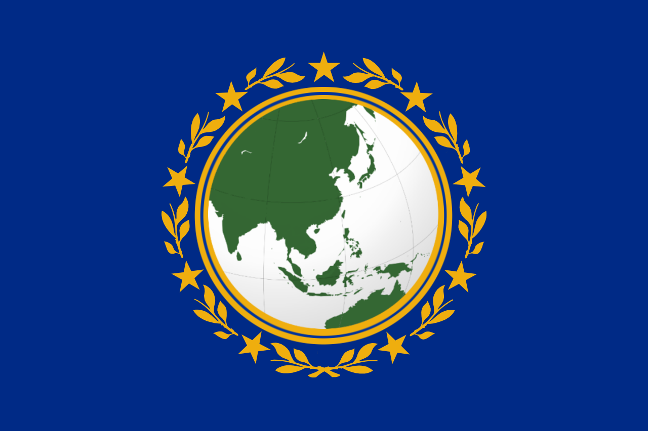 A political summit setting with diverse country flags blurred in the background