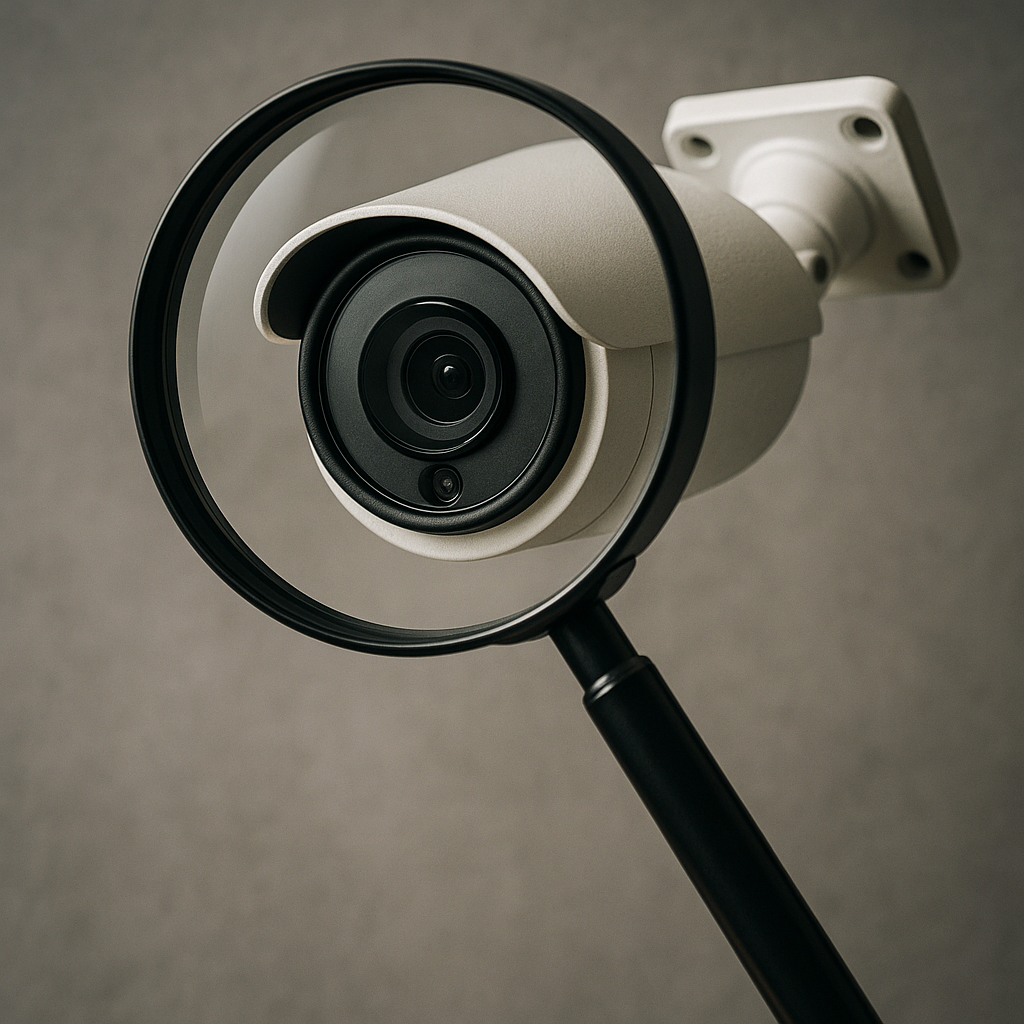 Symbolic depiction of a magnifying glass over a surveillance camera, representing increased scrutiny