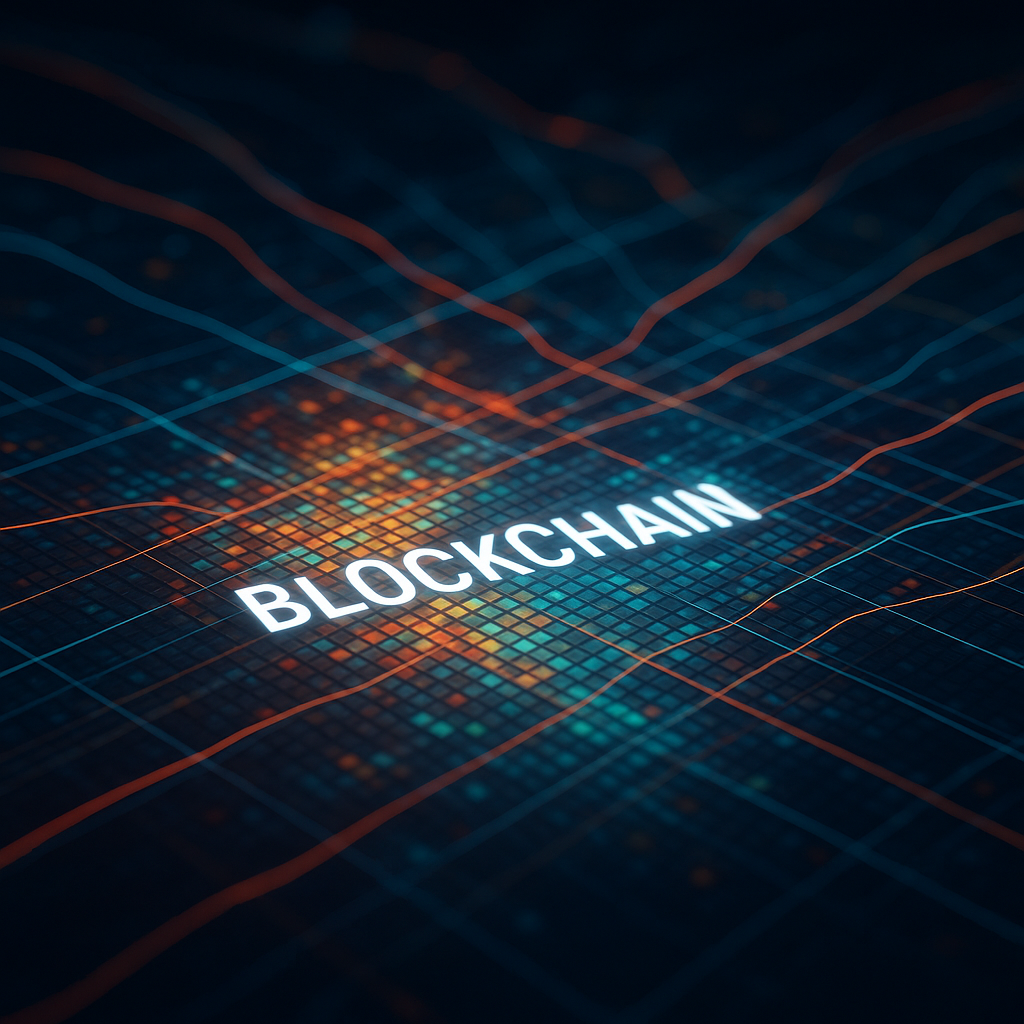 A representation of blockchain architecture or code on a digital screen