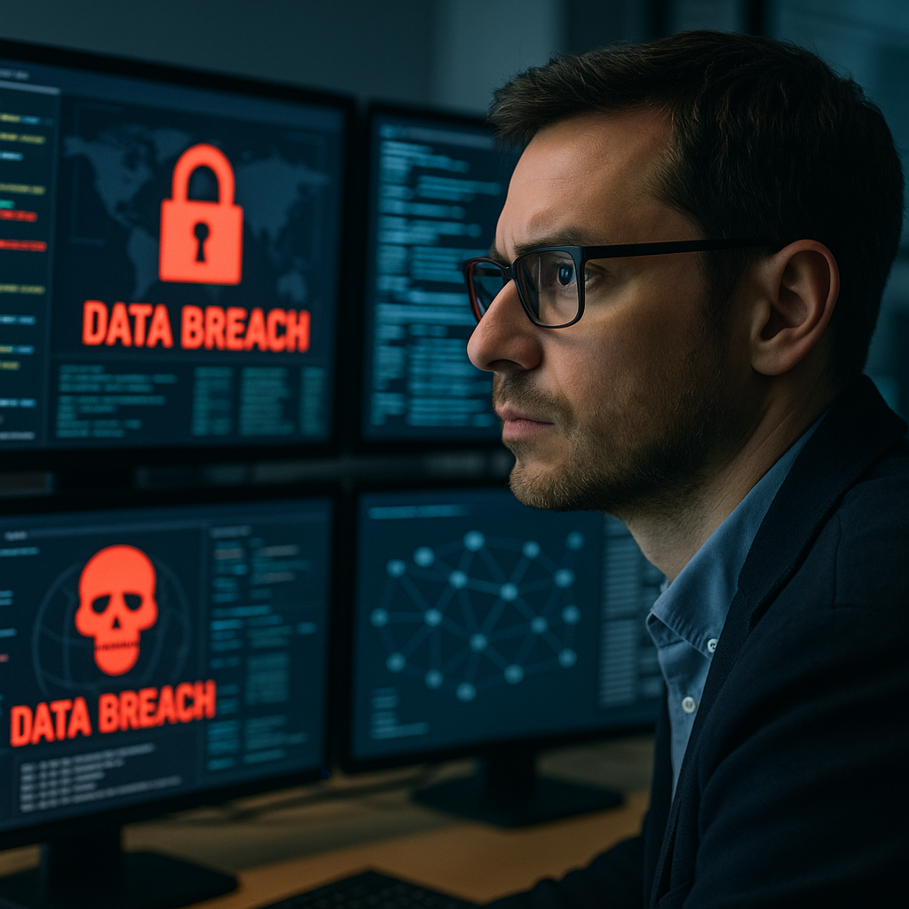 A cybersecurity analyst working with system monitoring software, showing concerns over unauthorized data access