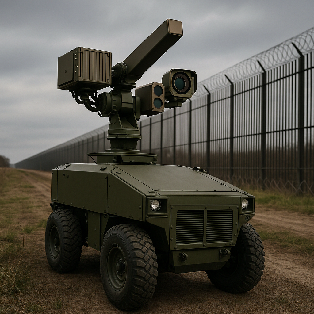 A military-grade drone interception system in action near a border fence