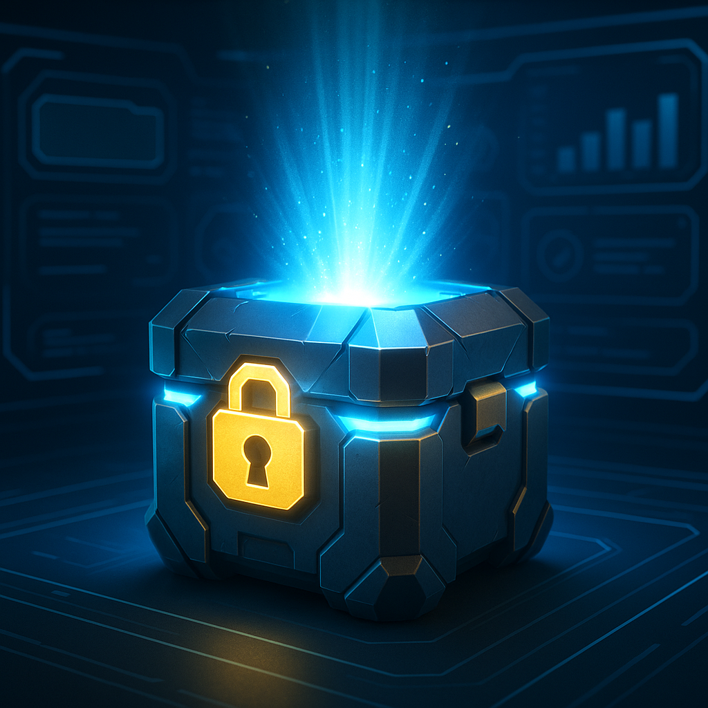 A visual depiction of a loot box in a video game interface