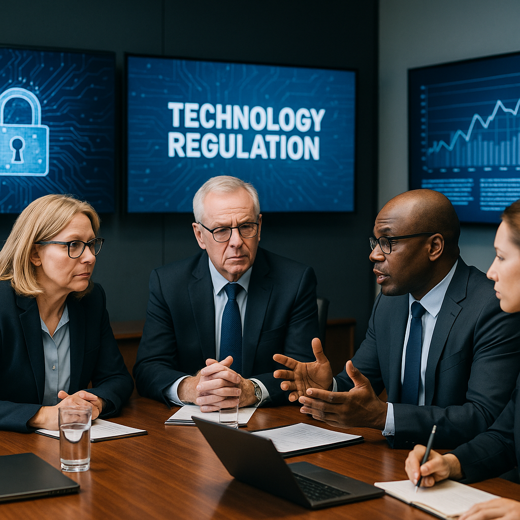 A politician addressing a room full of policy experts, with digital devices in their hands