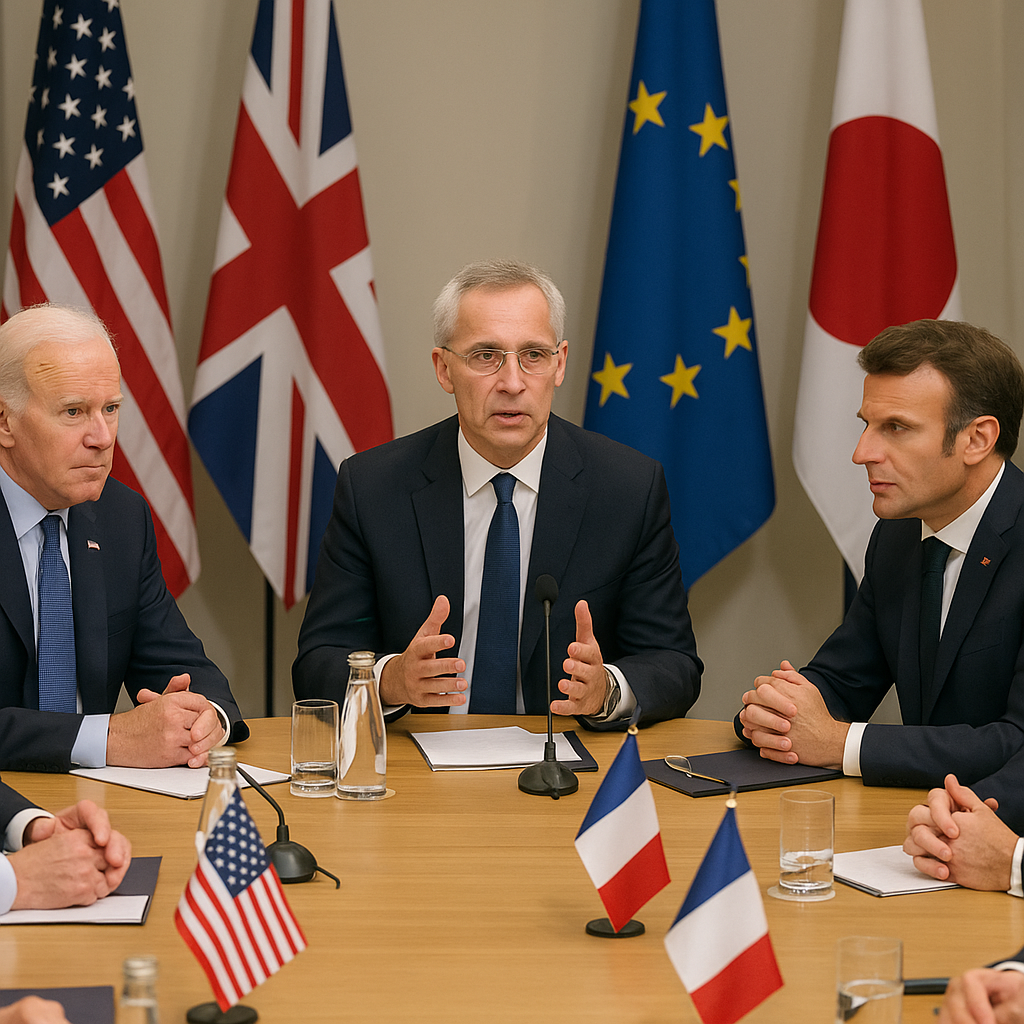 World leaders discussing diplomacy at a summit table to illustrate collision of global interests