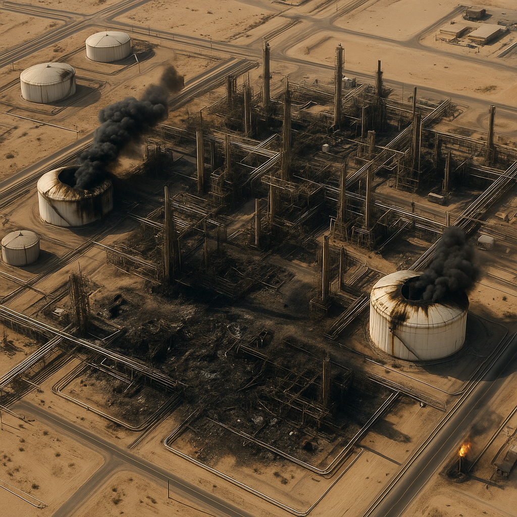 Satellite view of oil refineries under attack in the Middle East
