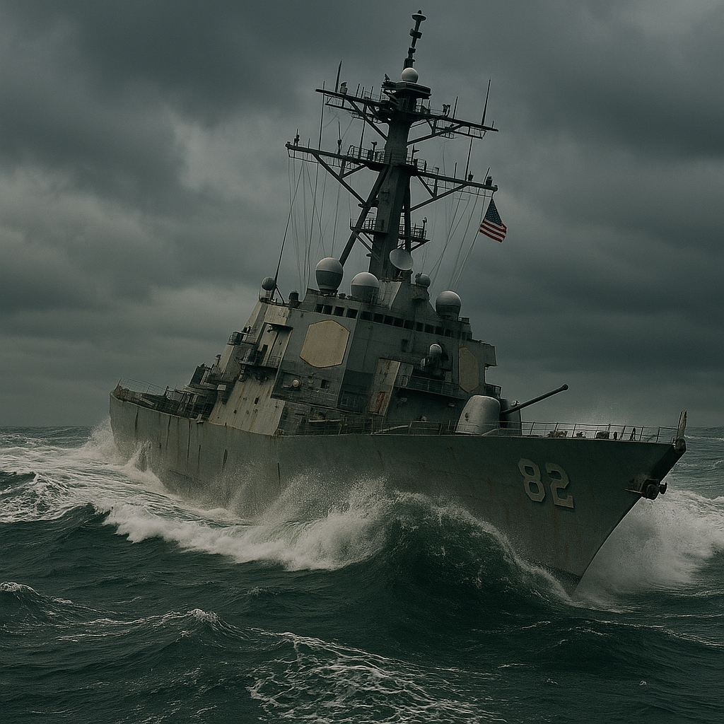 A warship in rough waters, symbolizing the dynamics of naval conflict