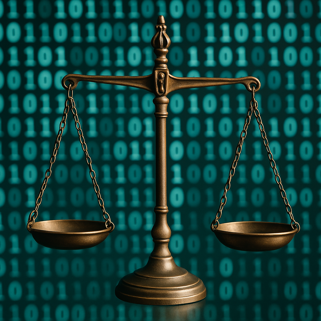 A close-up of hands typing on a laptop, pulling up code snippets or legal files