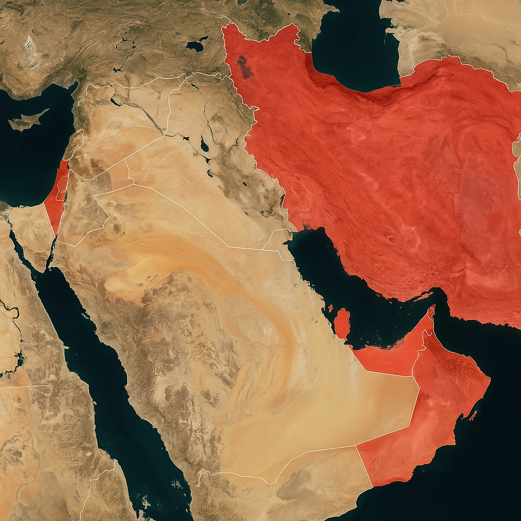 A map showing technology infrastructure locations across Iran, Israel, and Gulf nations