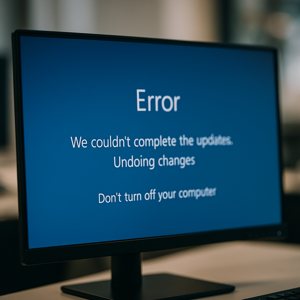 A close-up of a computer screen displaying a failed update error message