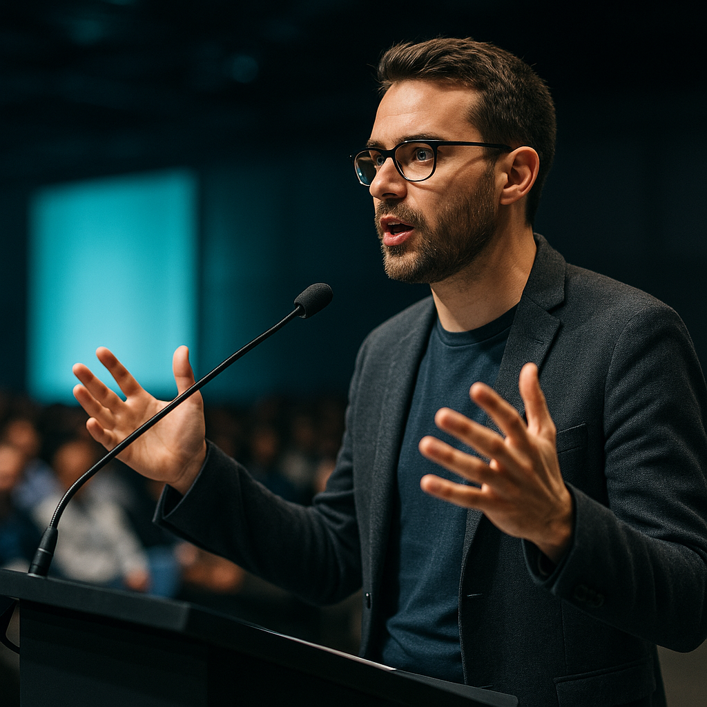 Leo Radvinsky speaking at a tech conference, or a generic image of a tech entrepreneur at a podium