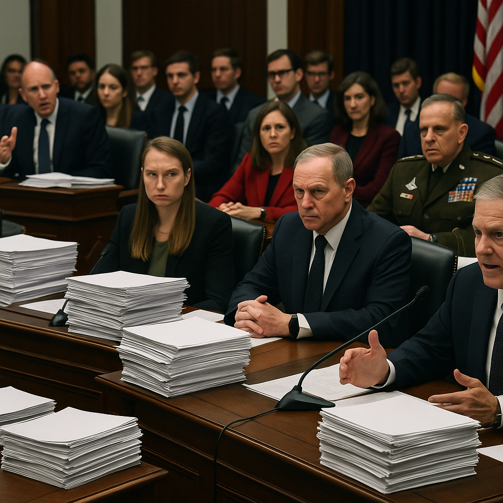 A Capitol Hill budget hearing room filled with policymakers discussing military funding