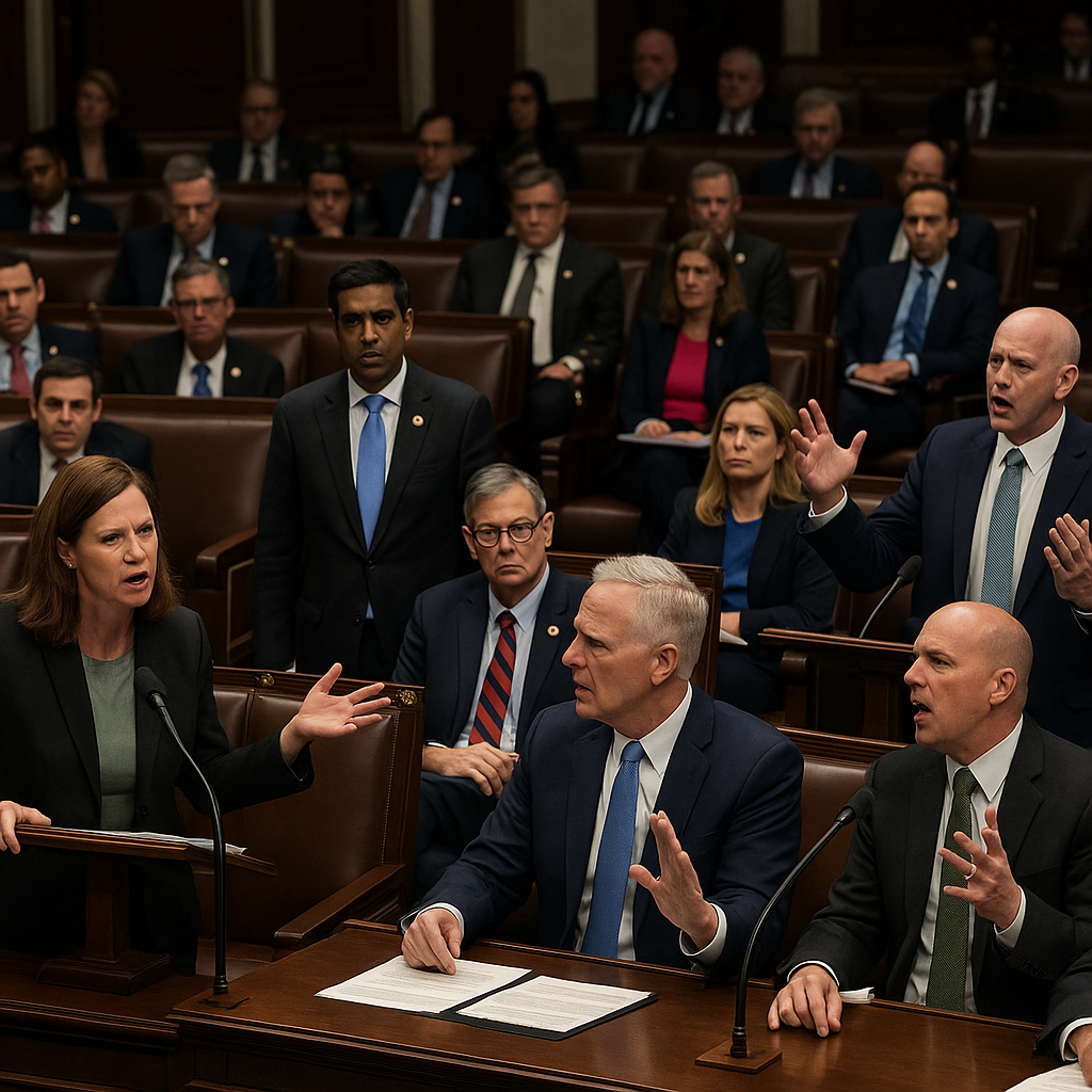 Congressional chambers during a heated debate session on military spending