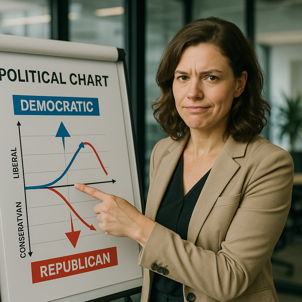 A person confidently pointing to a political chart with errors in their analysis