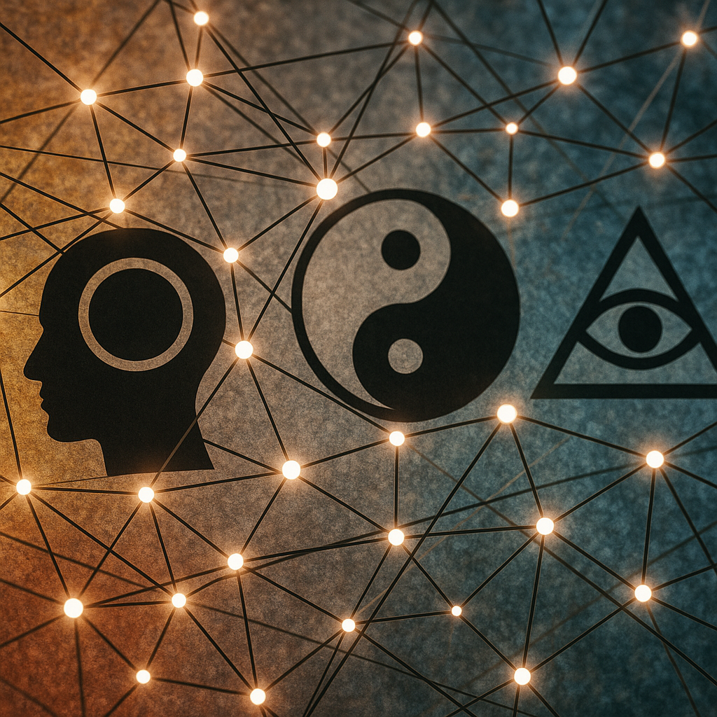 Conceptual art depicting the meeting point of technology and philosophy