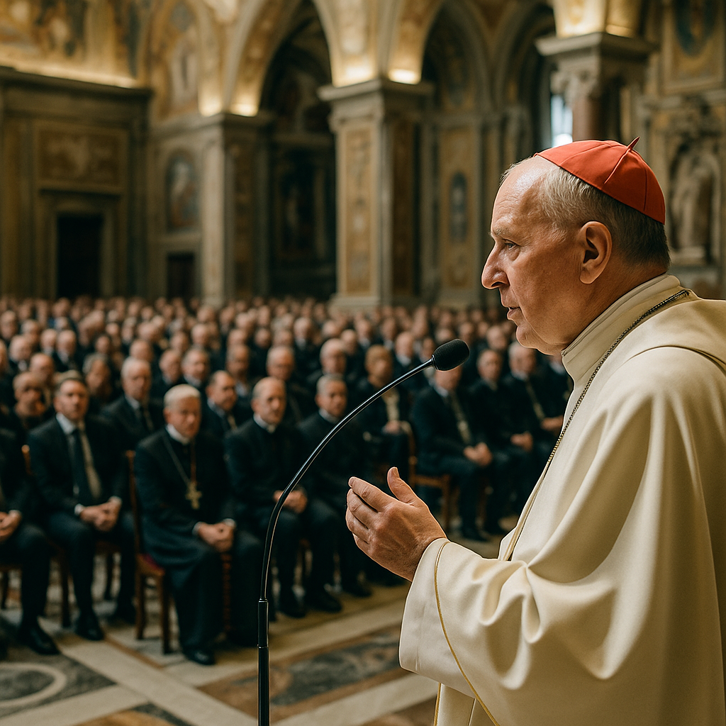 Pope Leo addressing an audience at the Vatican