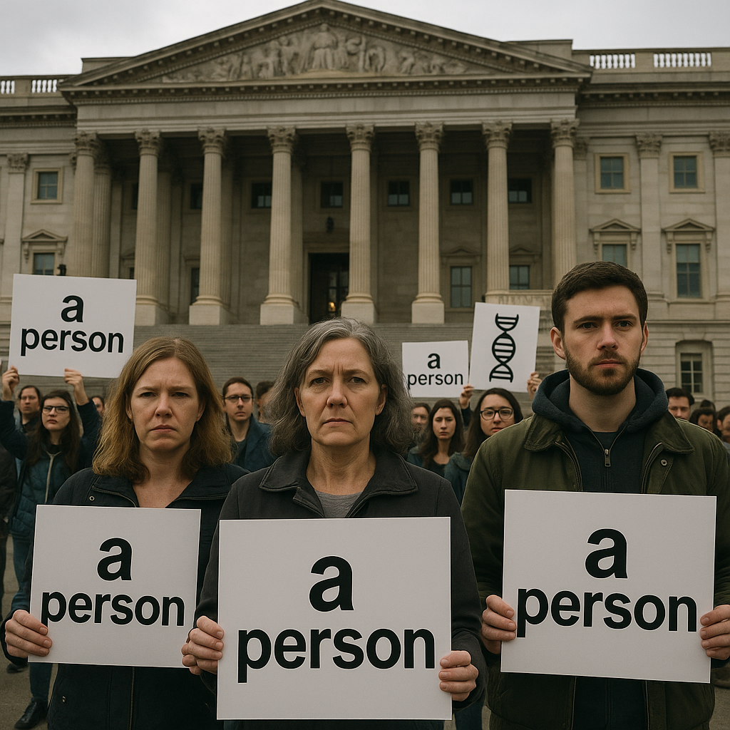 A protest in front of the HHS headquarters, with signs such as 'Protect Our Science' and 'Save Public Health'