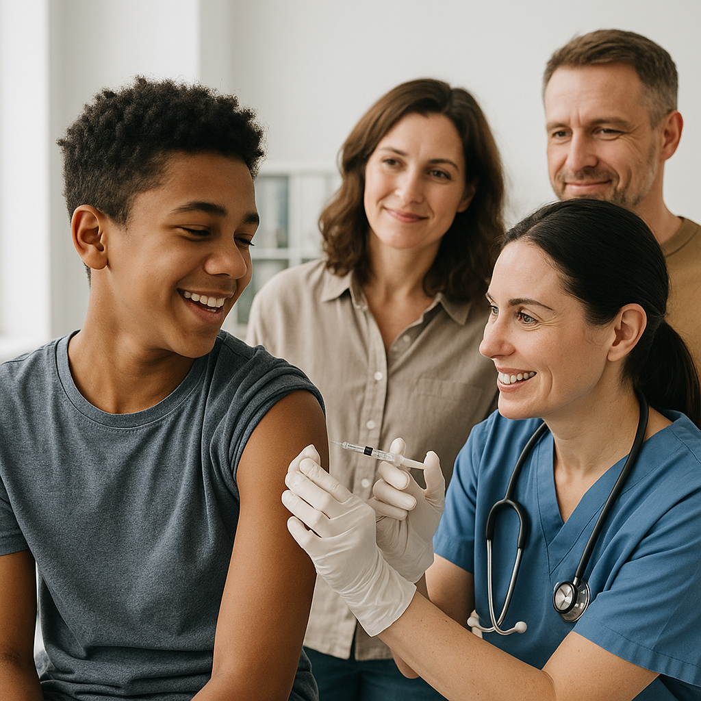 A child receiving a vaccine at a clinic