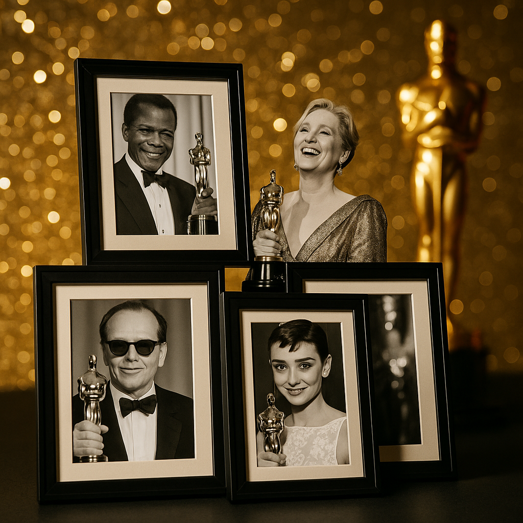 Collage of famous Oscar winners, including Meryl Streep and Jack Nicholson