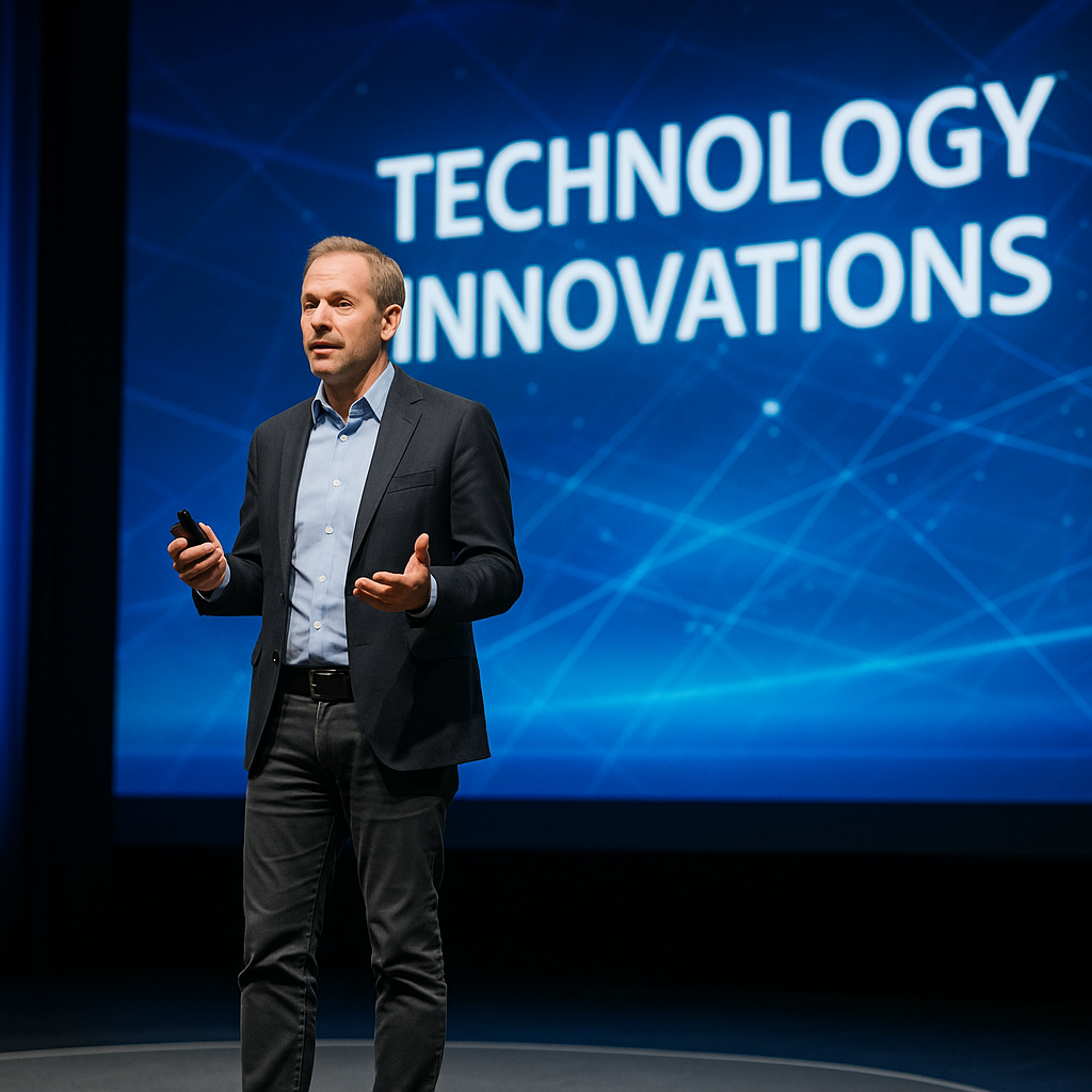 A thoughtful Steve Wozniak speaking on a conference stage