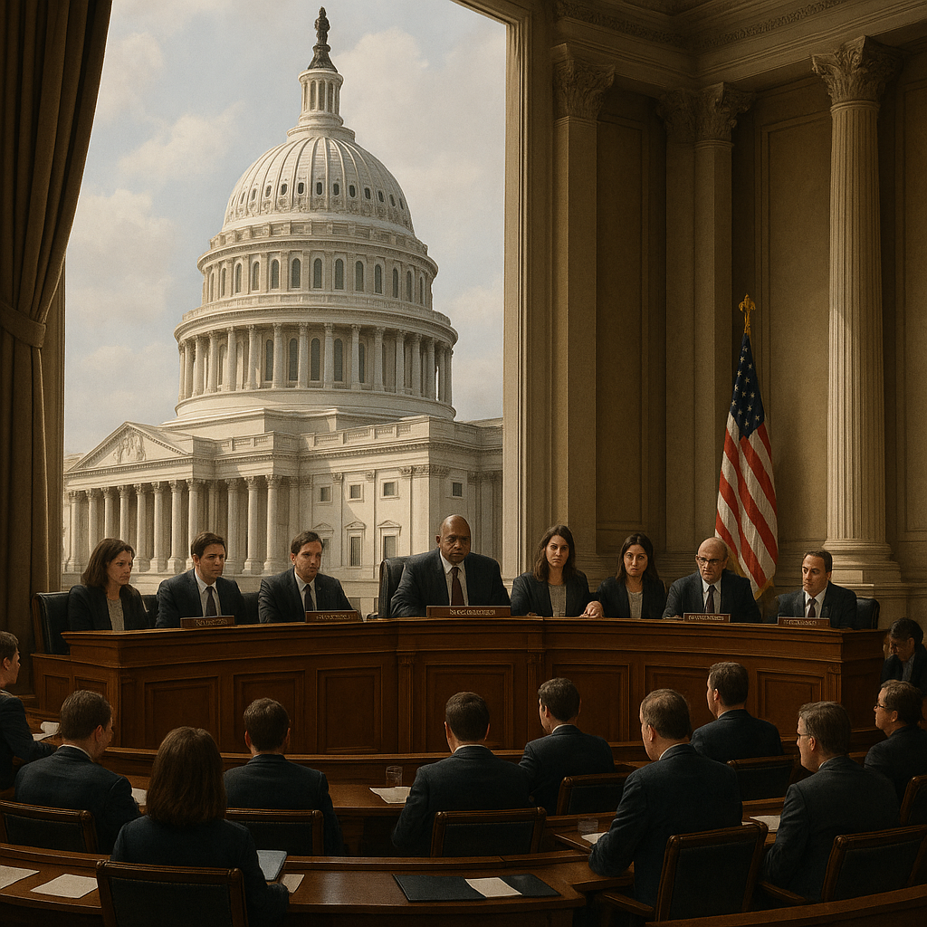 Capitol Hill building or government chambers during a hearing