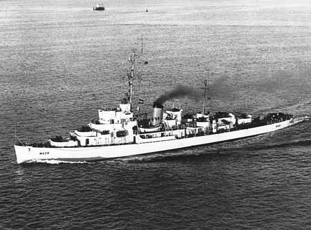 A naval destroyer patrolling the high seas