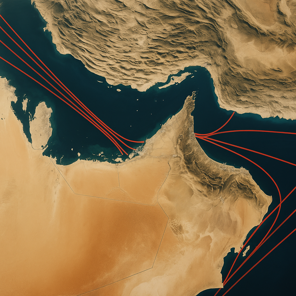 Satellite view of Gulf region showing strategic waterways and infrastructure
