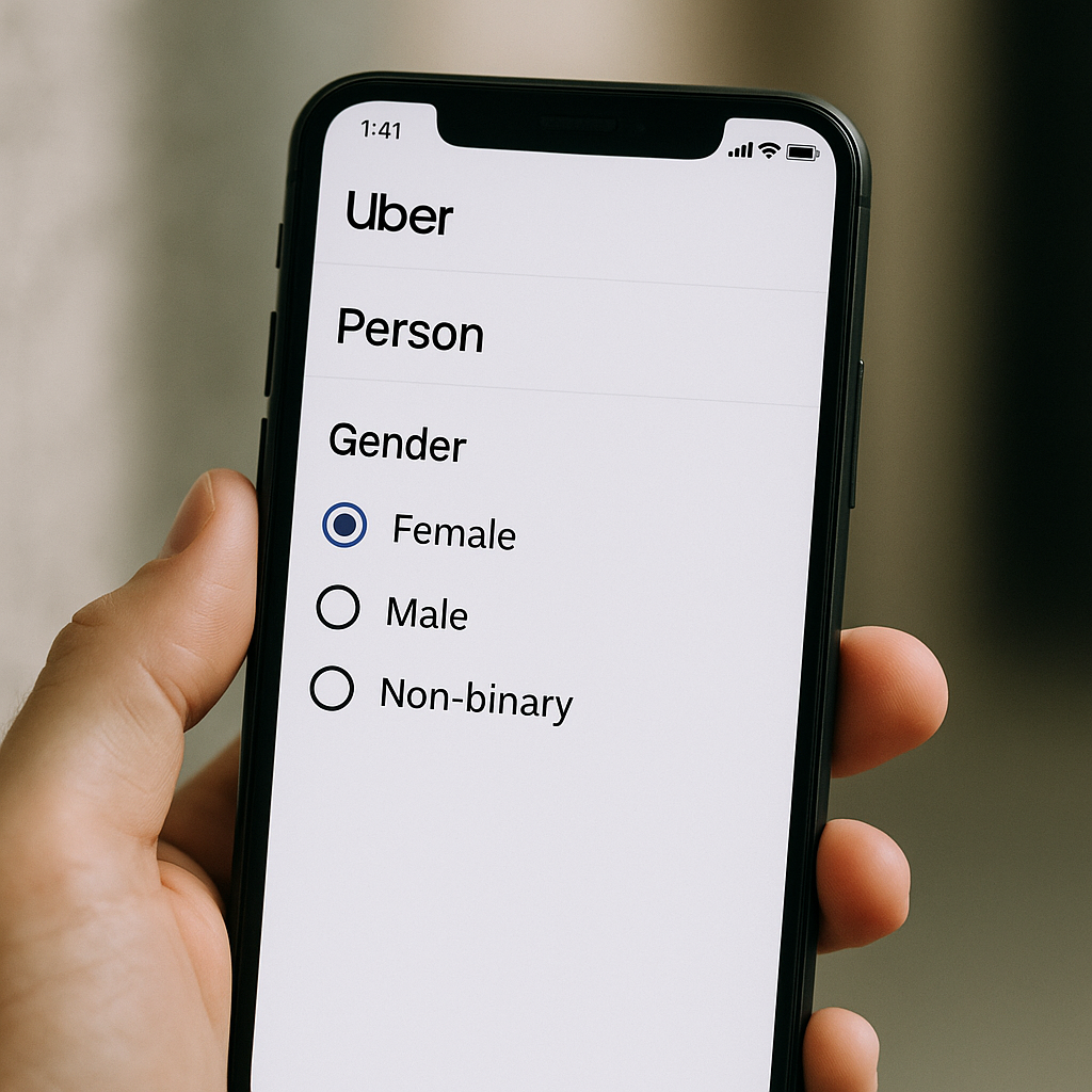 An Uber app screen showing the 'Women Preferences' feature selection