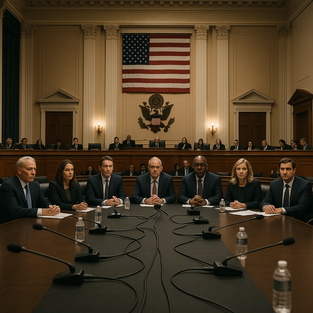 A U.S. congressional hearing room, with microphones and officials seated at a long table