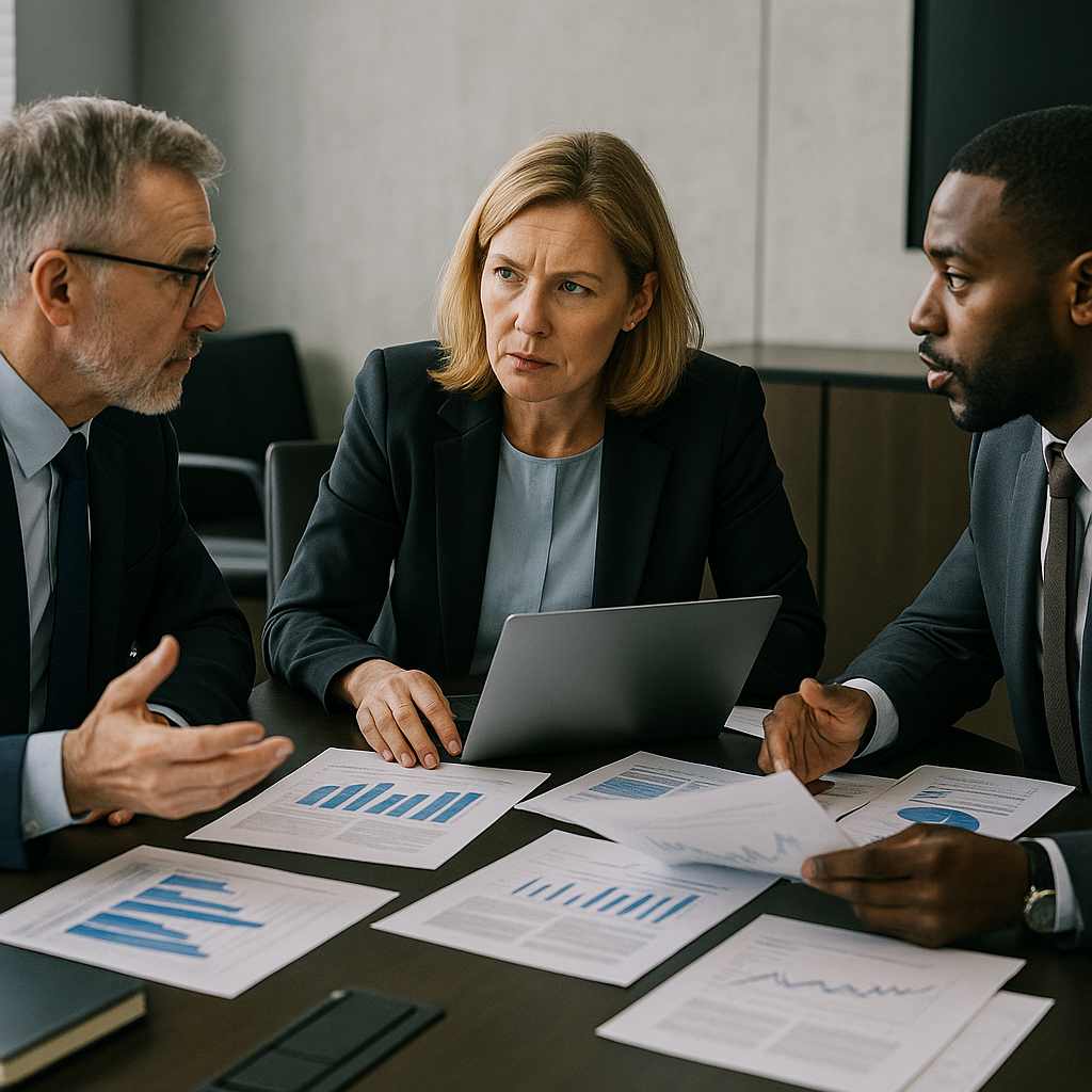 A Federal Reserve meeting room with economists in serious discussion over fiscal strategies
