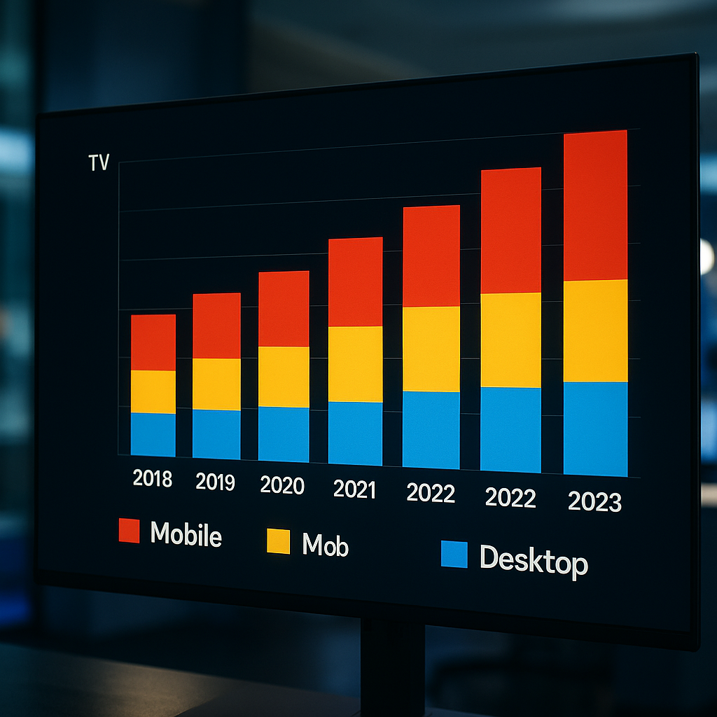 A graph showing increased YouTube viewership on TV devices compared to mobile and desktop platforms
