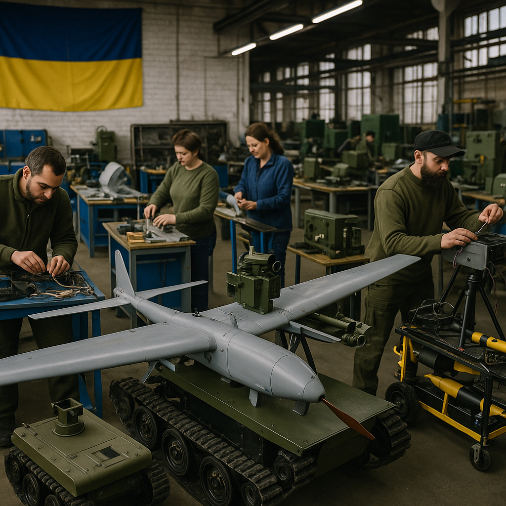 Ukrainian production facility manufacturing defense equipment, like drones or military vehicles