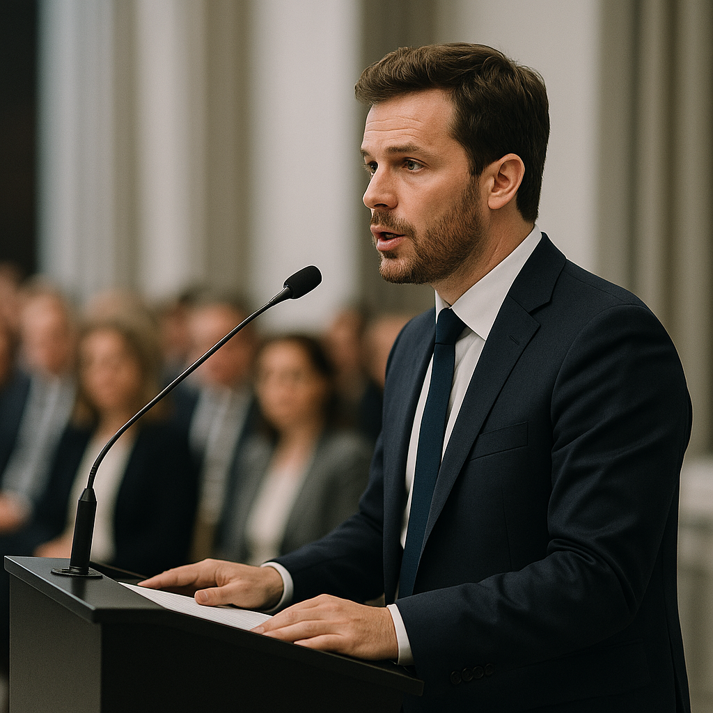 Caitlyn Jenner at a public event, speaking at a podium or responding to media questions