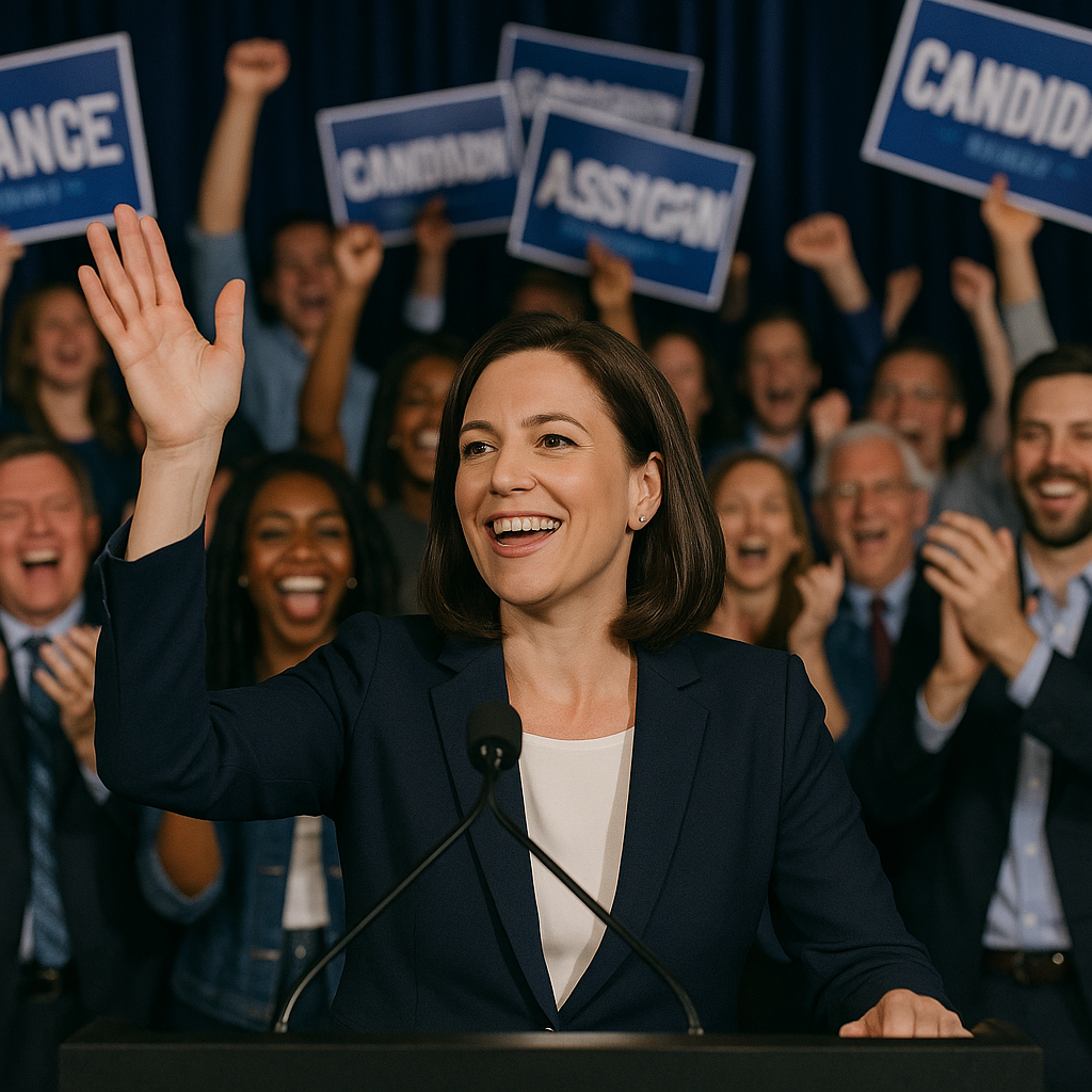 Chris Taylor addressing supporters after her victory