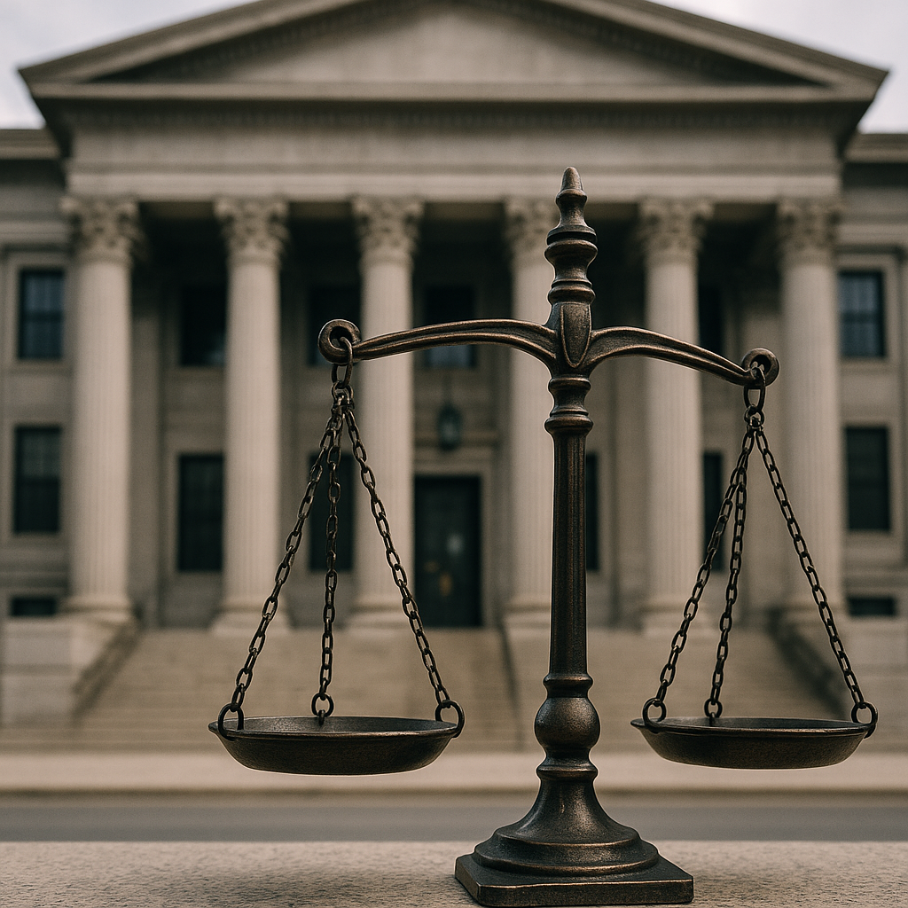 Judiciary building or symbolic imagery of justice scales