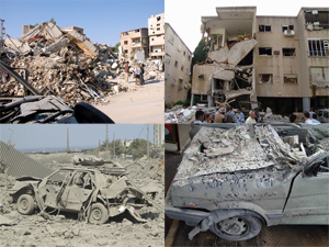 Smoking aftermath of damaged infrastructure in a Lebanese urban environment