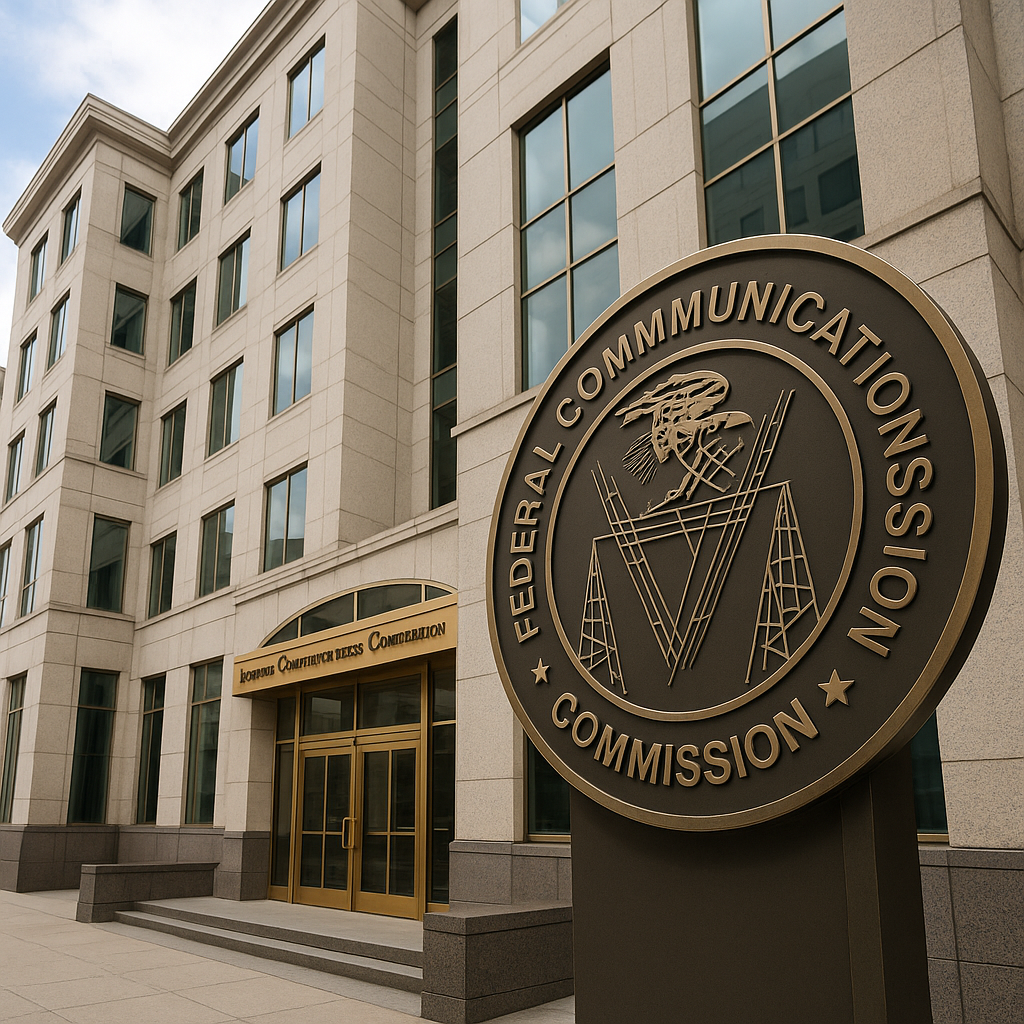 The FCC building in Washington, D.C., symbolizing government oversight of broadcasting
