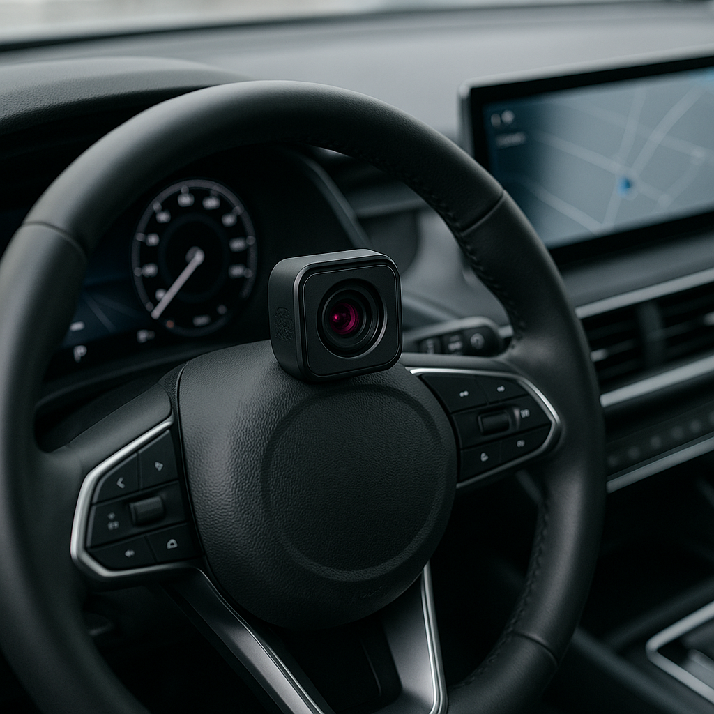 A modern car dashboard with an integrated infrared camera setup