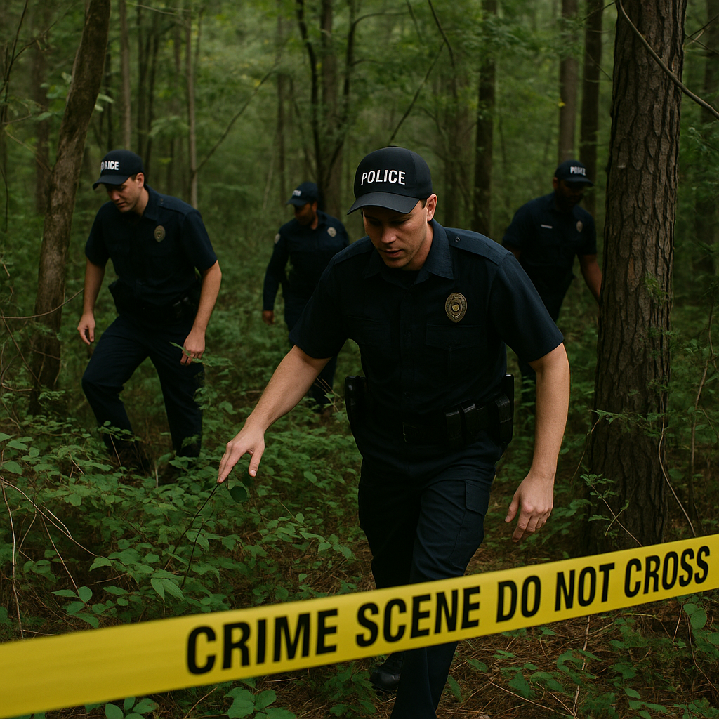 Police searching in a remote wooded area