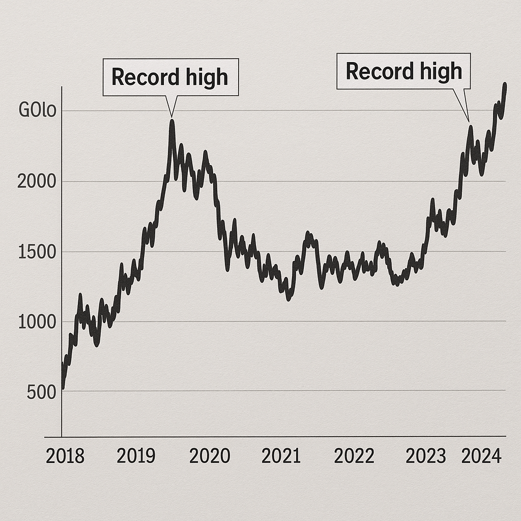 A chart showing gold price trends over the last decade