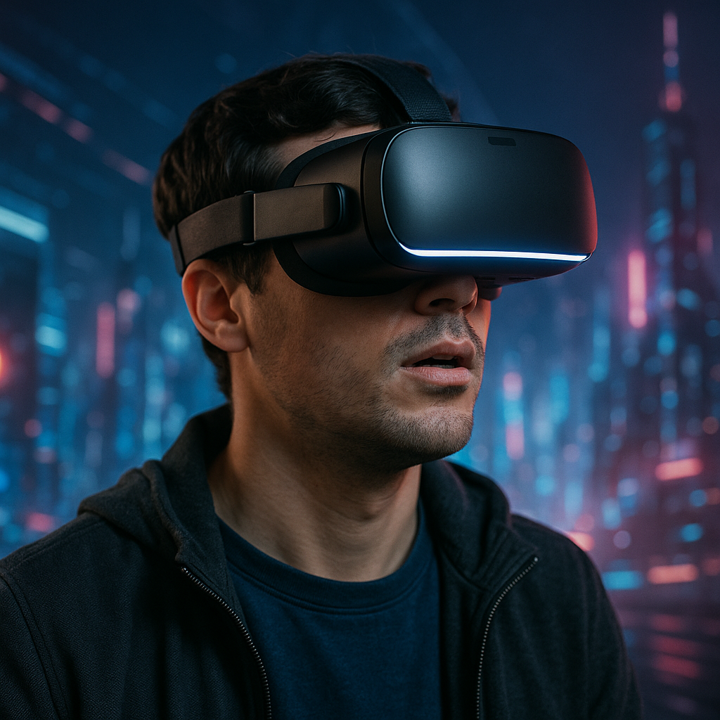A gamer wearing a Valve Index headset, immersed in a VR experience