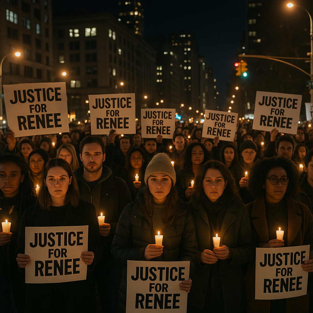 Protesters gathered in Minneapolis holding signs and candles