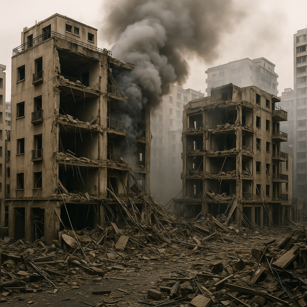 Smoke rising from a bombed building in Beirut, Lebanon