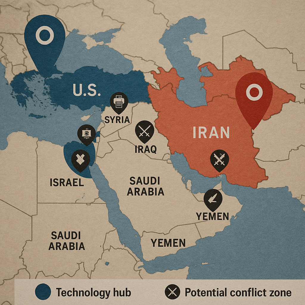 An aerial view of a sprawling U.S. tech campus, with visible security measures like fences and guards