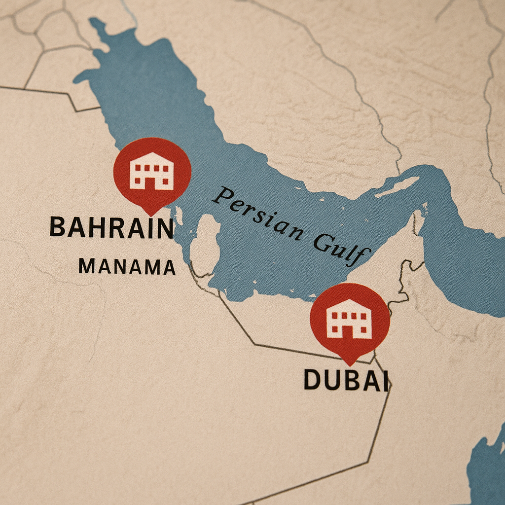 A map showing AWS data centers impacted in Bahrain and Dubai
